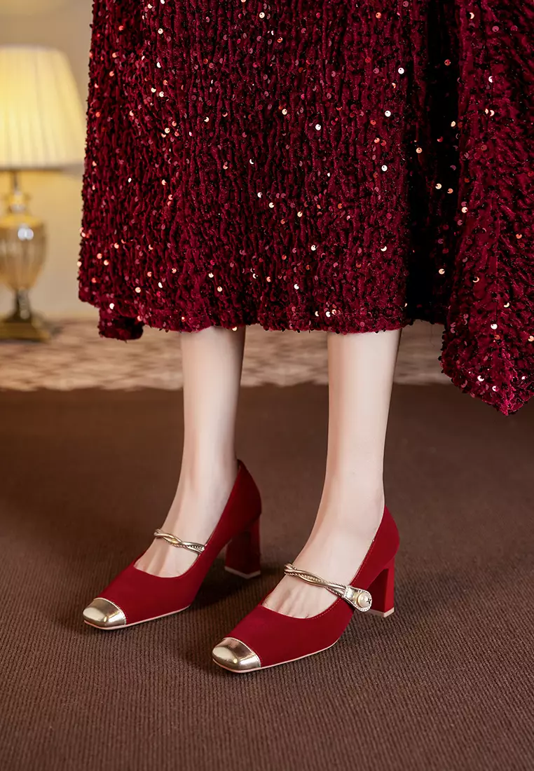 7CM Twist Strap Suede Mary Jane Shoes BY2373-26