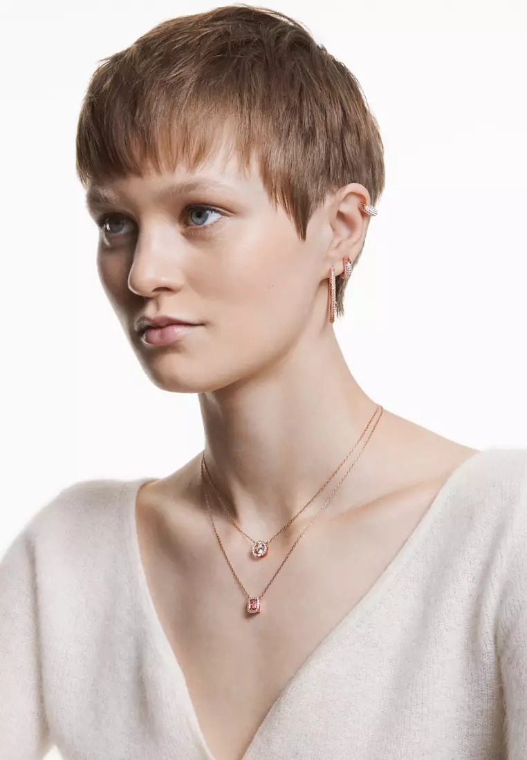 Una necklace, Round cut, White, Rose gold-tone plated
