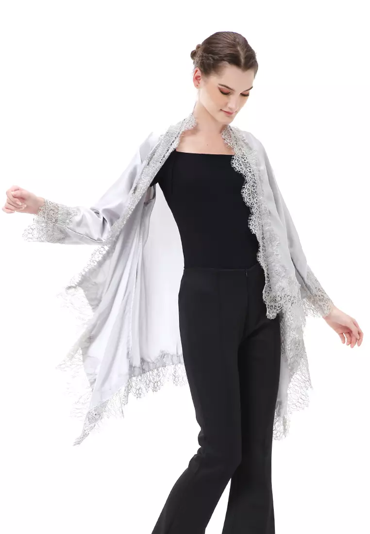 Reine Atasan Wanita Outer Kebaya Traditional Design Material Silk ORIGINAL - Gray