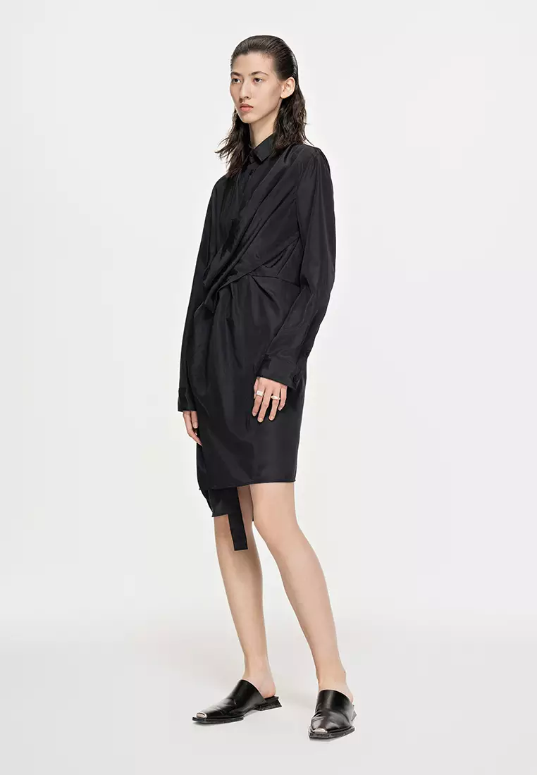 Plain Weave X-Line Loose Everyday Casual Long Sleeve Dress