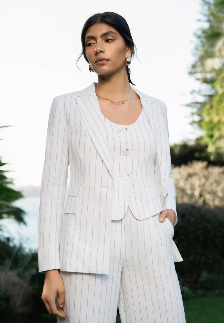 Ria Stripe Cotton Blend Jacket