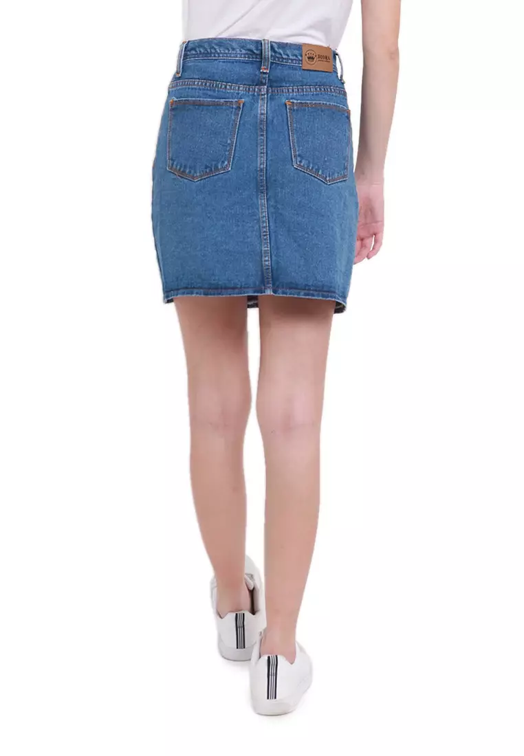 Katty Skirt Mini Jeans Motif Plain Bawahan Wanita Regular Fit - Medium Blue