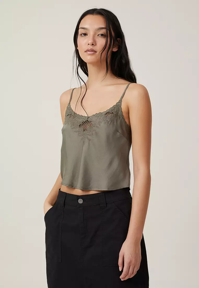 Cotton:On lace edge cami top in green
