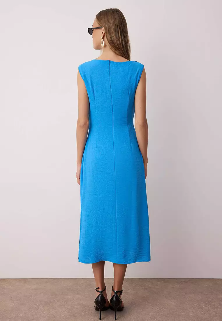 Blue Accessory Detailed Midi Dress