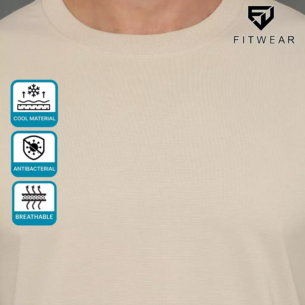 Fitwear Kaos Olahraga Pria Fitwear STEVE LASER CUT ANTI BACTERIAL - BEIGE