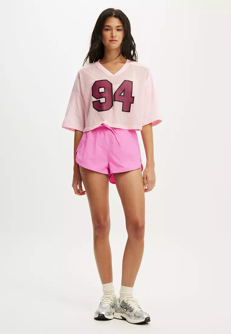 運動網面短版印花上衣