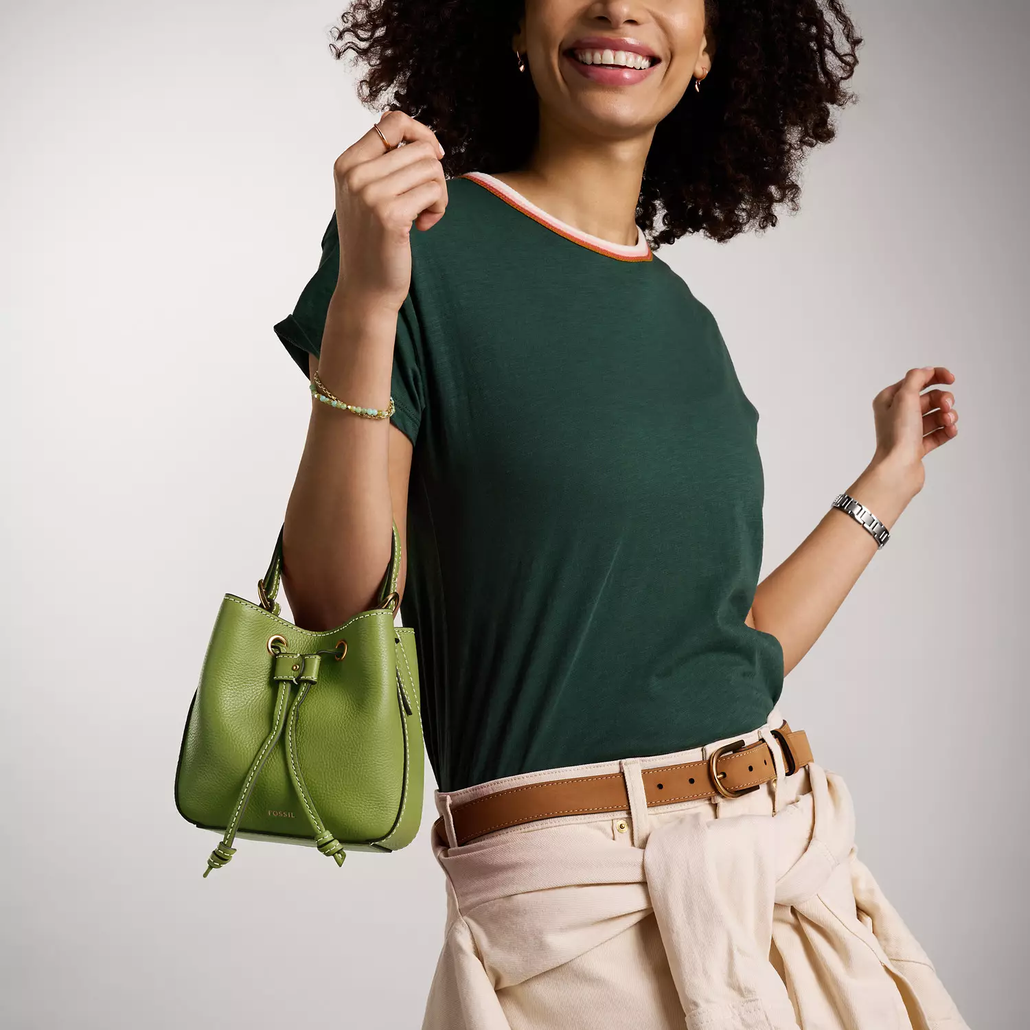 Fossil Tessa Small Bucket Lush Lime Leather Tas Selempang Wanita - SHB3196-334