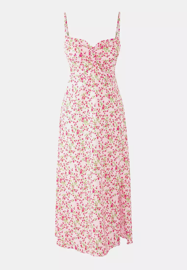 Pink Floral Midi Woven Dress Tedss25El1