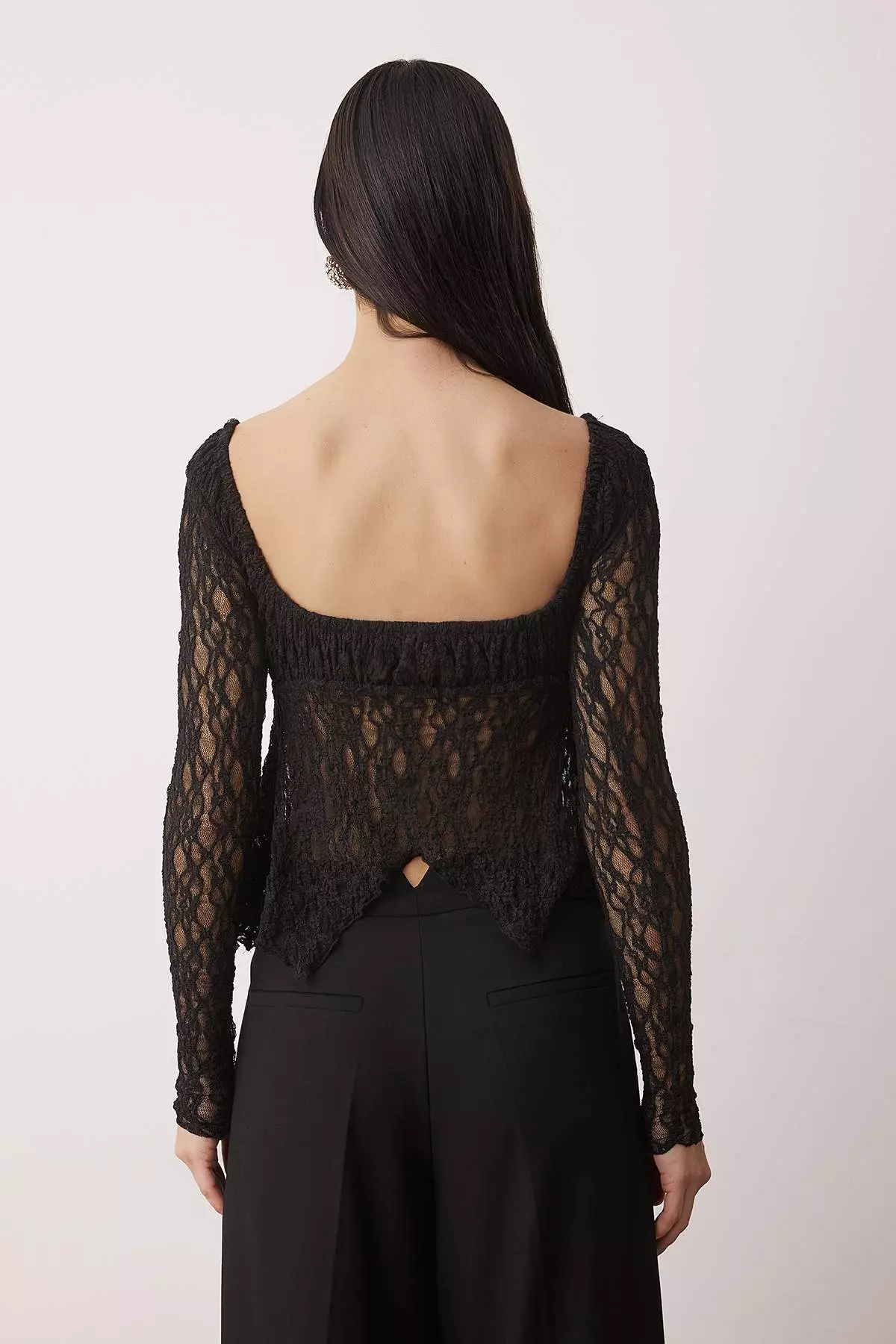 Black Square Collar Unlined Lace Party Blouse Tpraw26Bz7