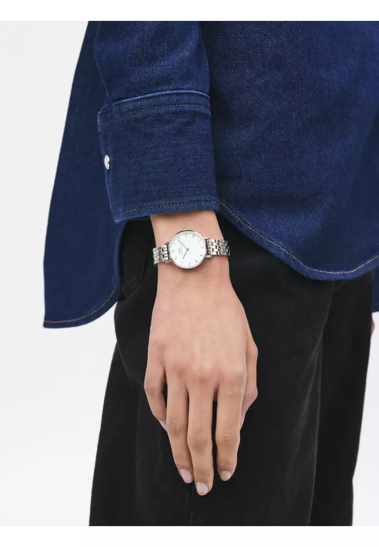Petite Roman numerals 28mm 5-Link Silver White Dial - Fashion Watch for women - Stainless Steel Strap Watch - Female Watch - DW Official - Authentic