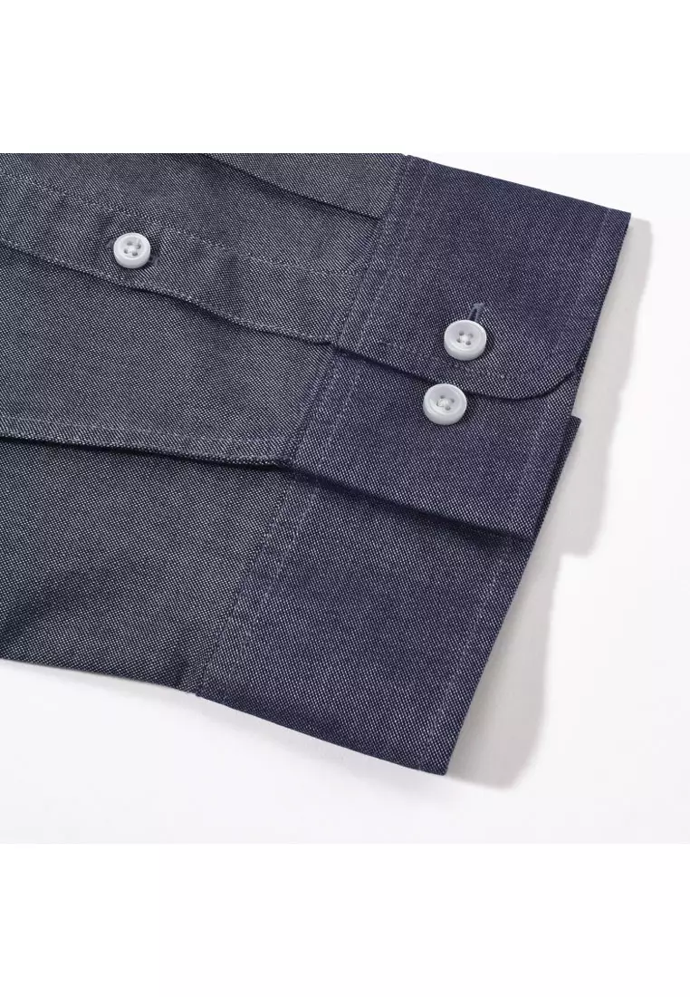 Men's Oxford Long Sleeve Slim Embroidery Shirt 01045083
