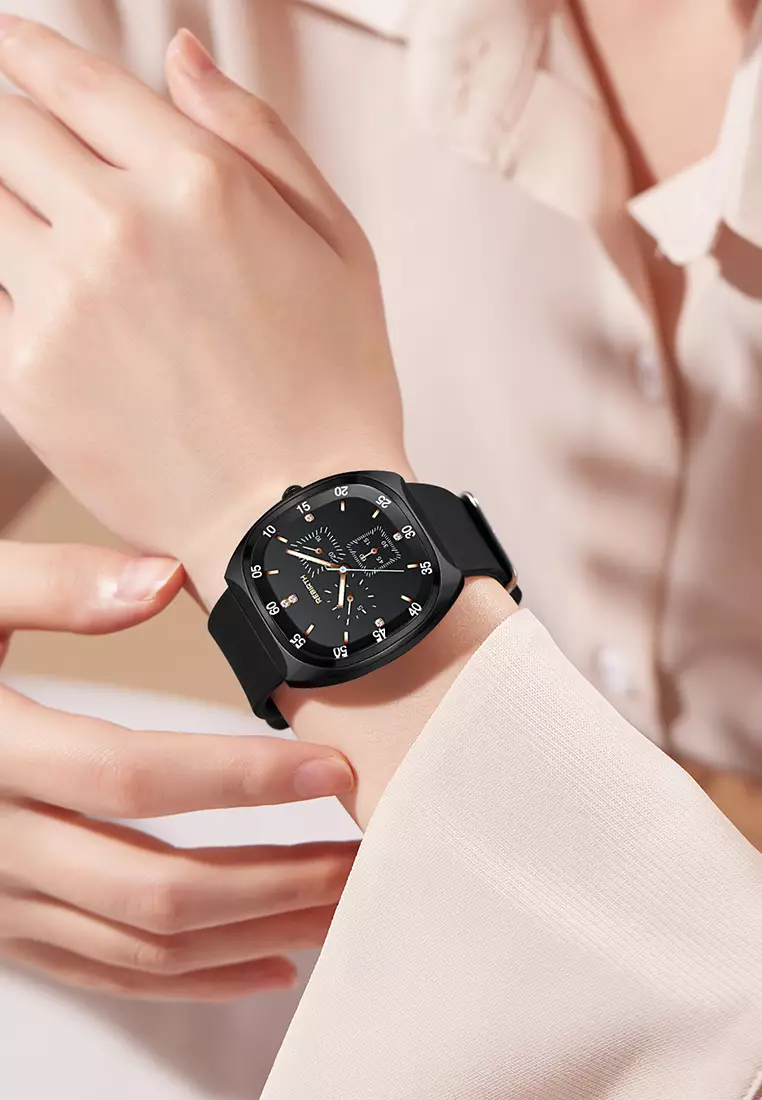 Jam Tangan Wanita Original Berlian Kasual Kuarsa Tali Silikon Anti Air Jam Tangan Cewek hitam