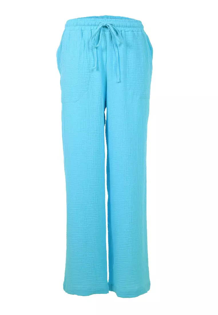 Bright Blue Drawstring Casual Lounge Wide Pants
