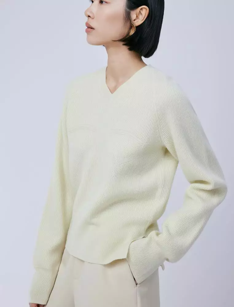 V-Neck Long Sleeve Pullover Cashmere Sweater
