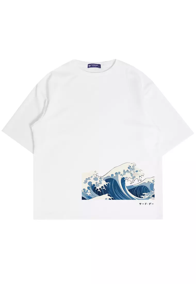 MTP42 kaos oversize gambar jepang japanese wave katakana bahan scuba tebal pria putih