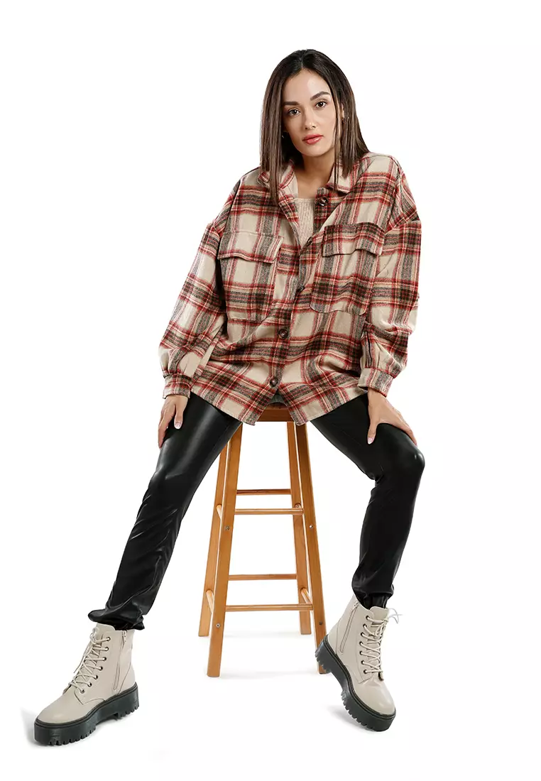Red Oversized Flannel Plaid Shirt