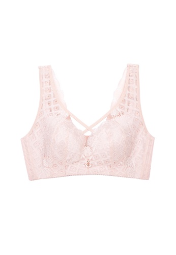 ZITIQUE pink Women's 3/4 Cup Non-wired Thin Pad Lace Bra - Pink A12AFUS59DDB36GS_1