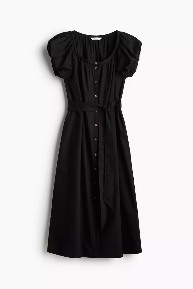 Puff-sleeved poplin dress