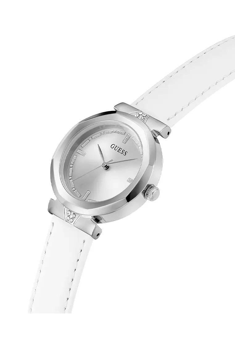 Guess Ladies Watch Rumour Jam Tangan Analog Wanita - Silver Case White Leather Strap - GW0689L1