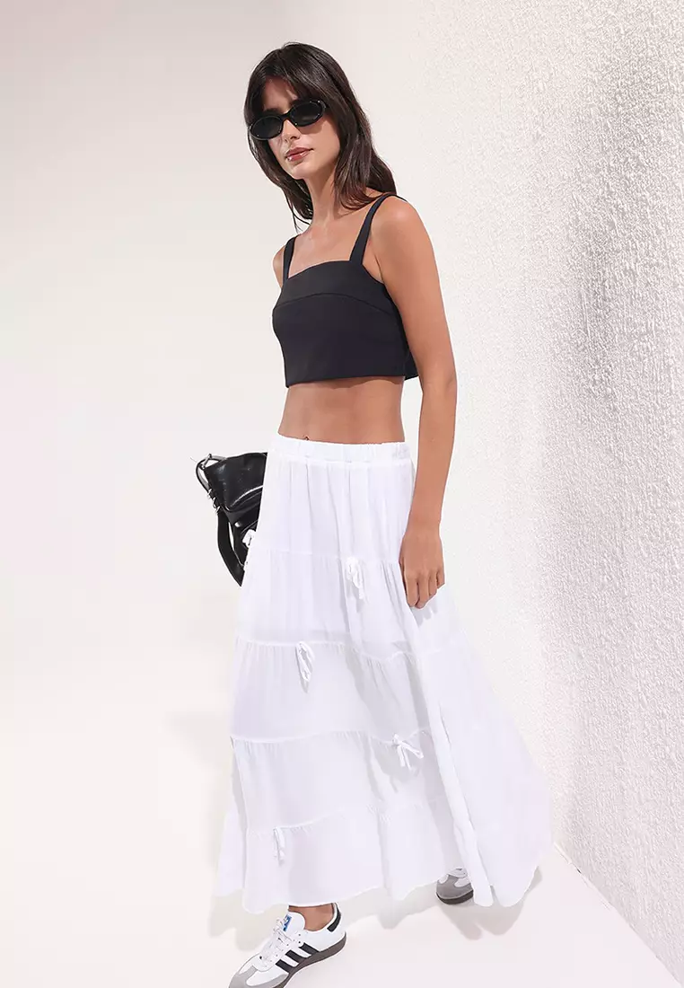Black Strappy Crop Square Neck Woven Blouse Twoss25Bz00523