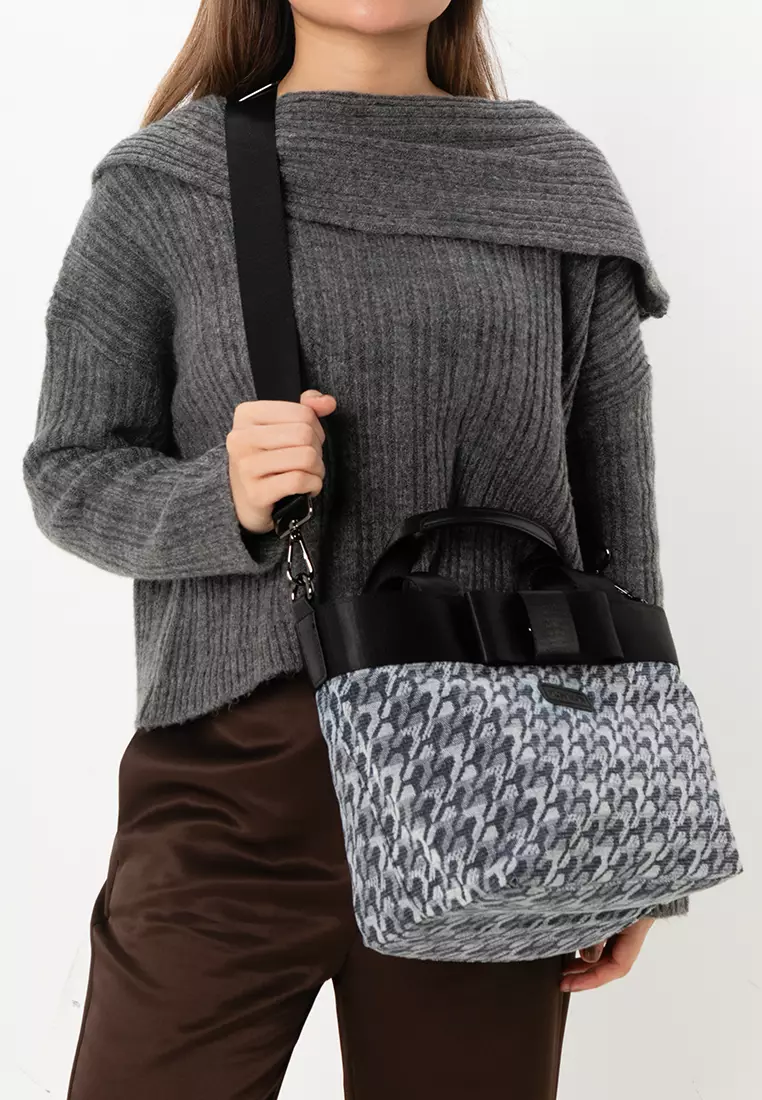 Denim Fabric Convertible Top Handle Bag