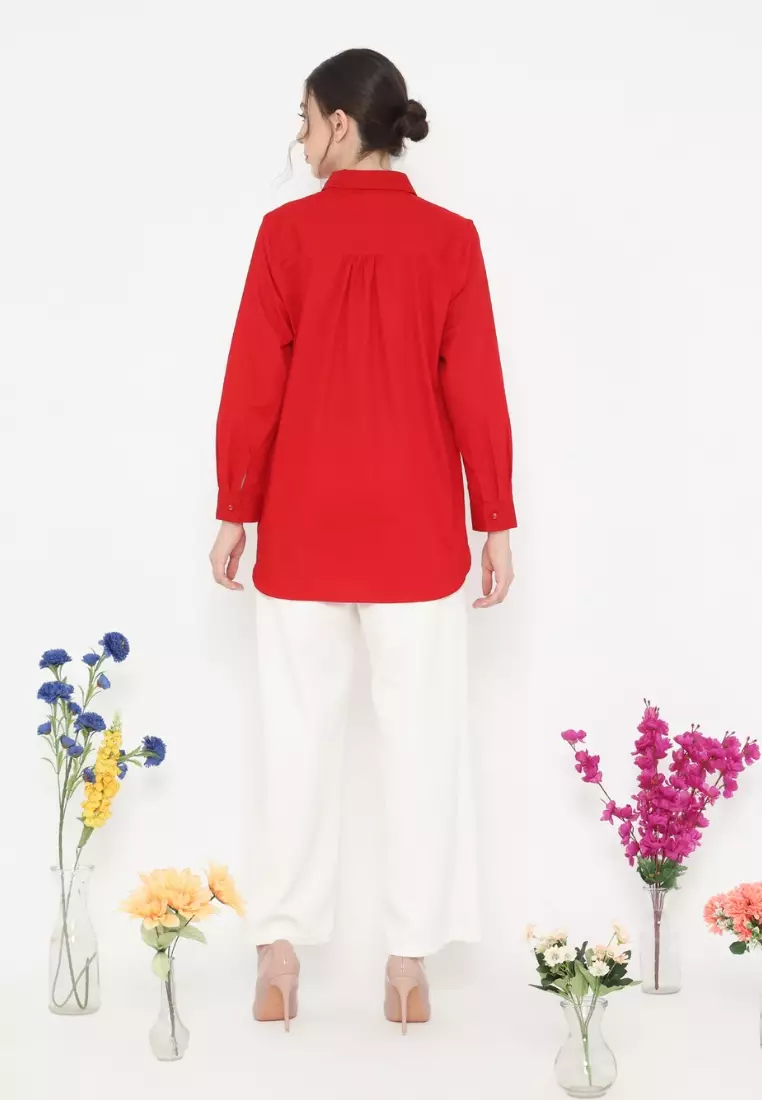 Red embroidered shirt for Independence Day By Brilliant Girl Warna MERAH