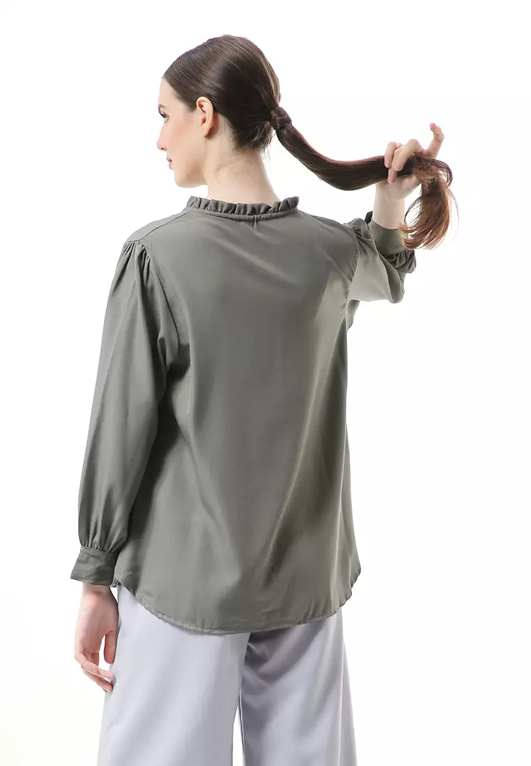 Vionka Kemeja Atasan Wanita Opnaisel Motif Polos - Dark Gray