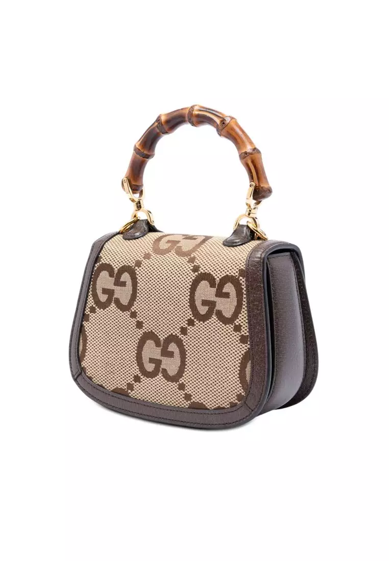 Pre-Loved Gucci Mini Jumbo Gg Canvas 1947 Bamboo Top Handle Bag