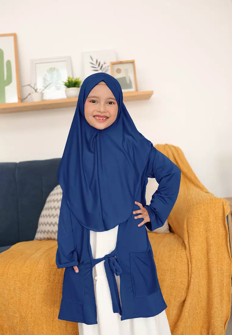 Alifa Bergo Anak | Hijab Instan Anak | Kerudung Instan | Cardigan Outer  - Navy