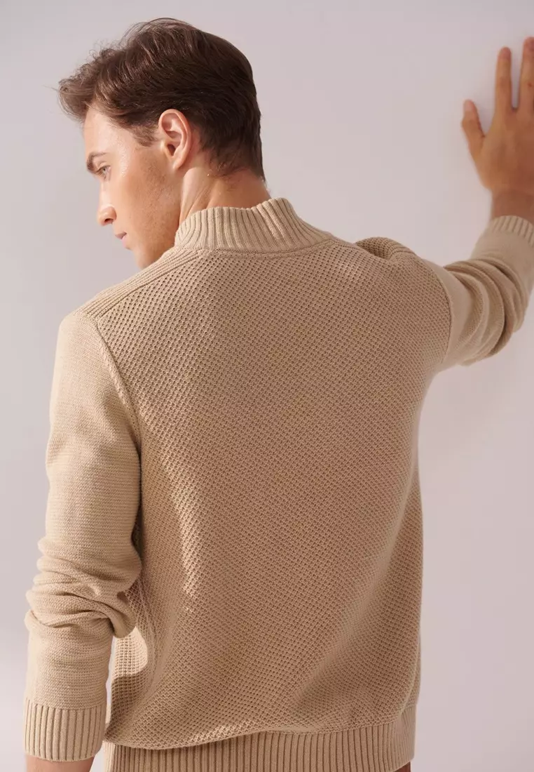 Light Khaki Quarter-Zip Sweater