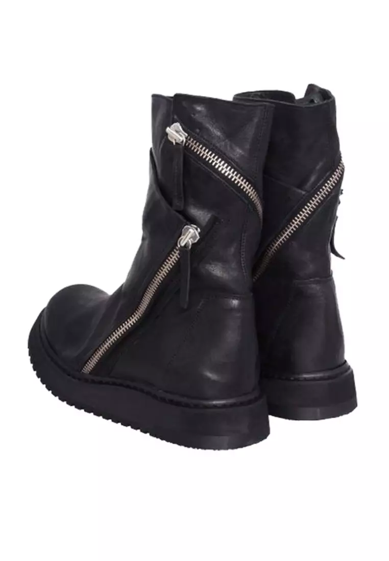 VANSA  Trendy Retro Zipper Leather Mid Boots VSM-B2691