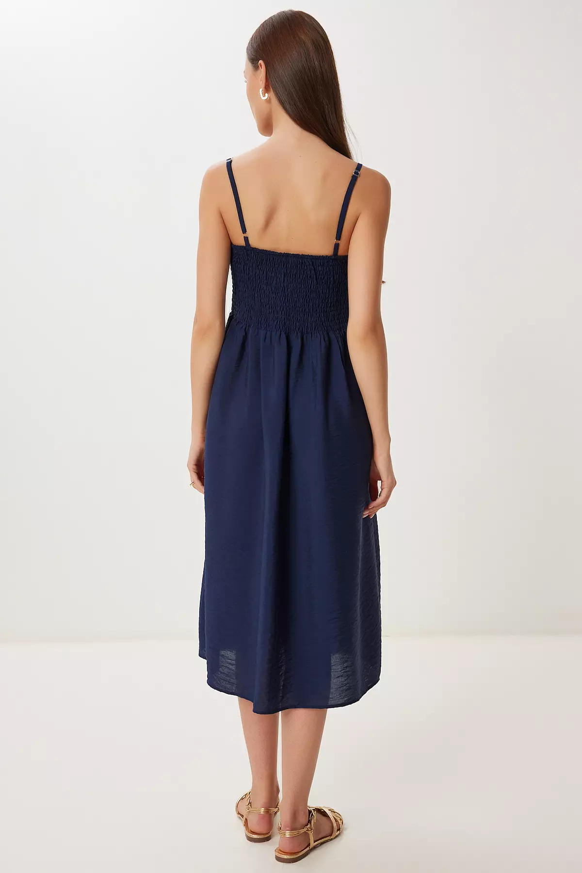 Women's Navy Blue Strap Summer Midi Ayrobin Dress Dd01357