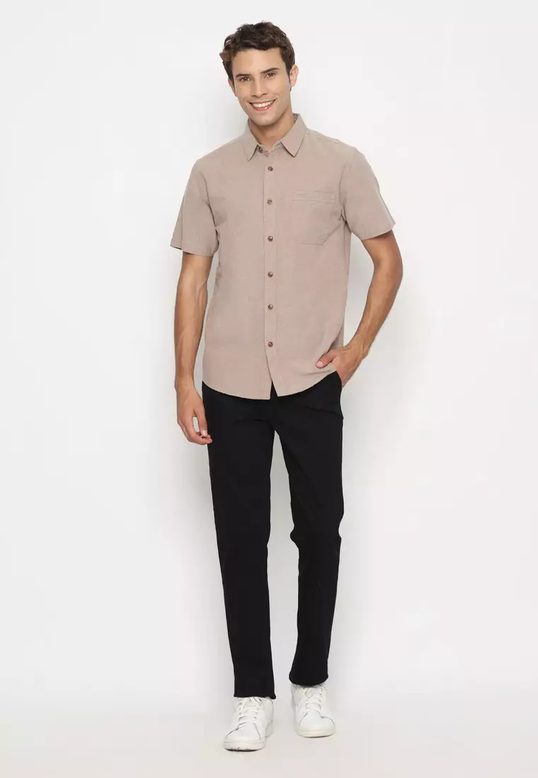 RBJ Kemeja Polos Cotton Coklat Slim Fit Pria