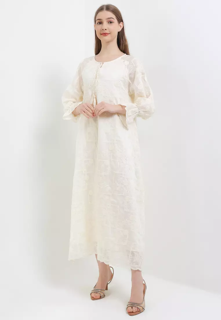 Tassel Detail Full Emb Maxi Dress