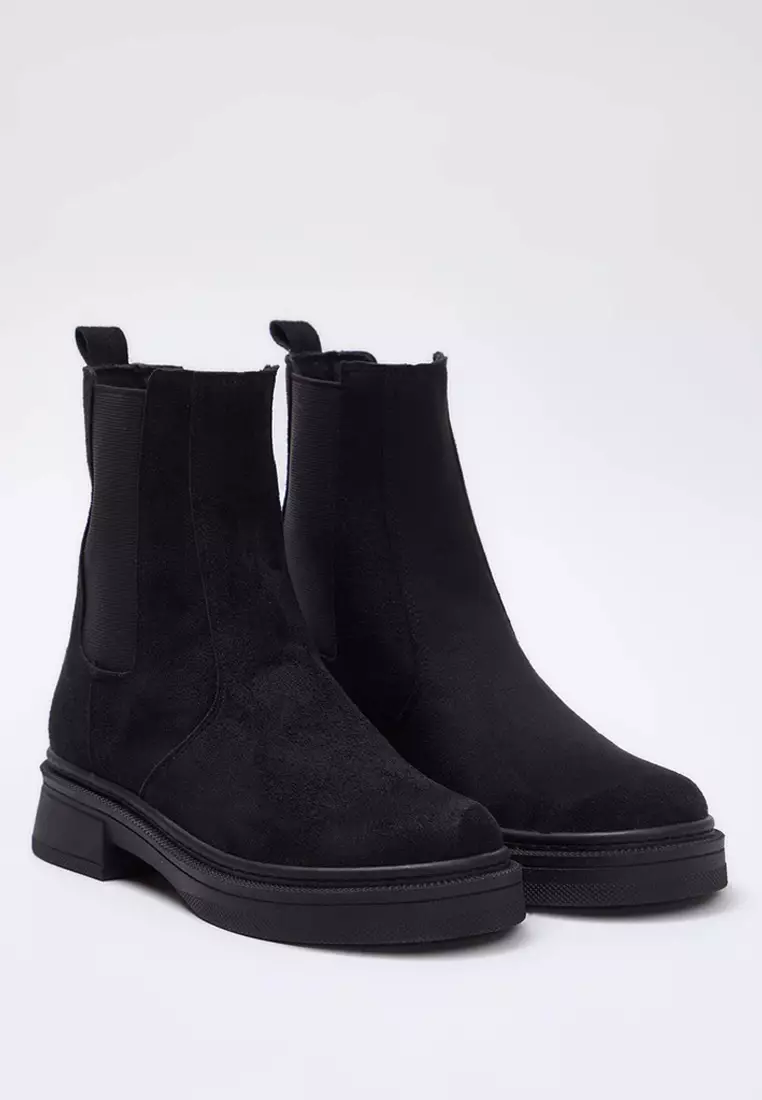 Black Suede Flat Sole Chealsea Women'S Boots Takaw26Bo00085