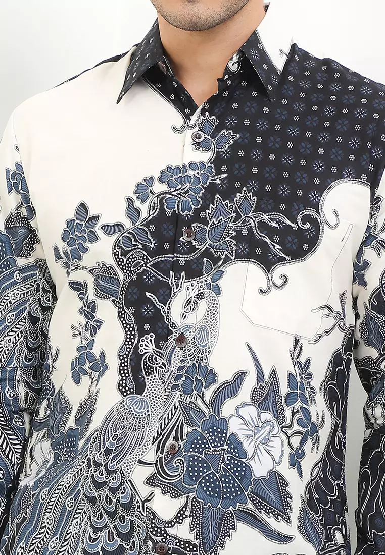 Gervaso Kemeja Batik Exclusive Premium Pria Casual Modern Lengan Panjang Black White Prada
