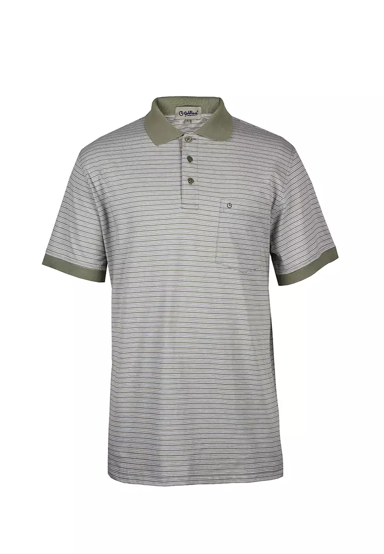 Buy Goldlion Goldlion Regular Fit Cotton Polo Tee - Green Stripe