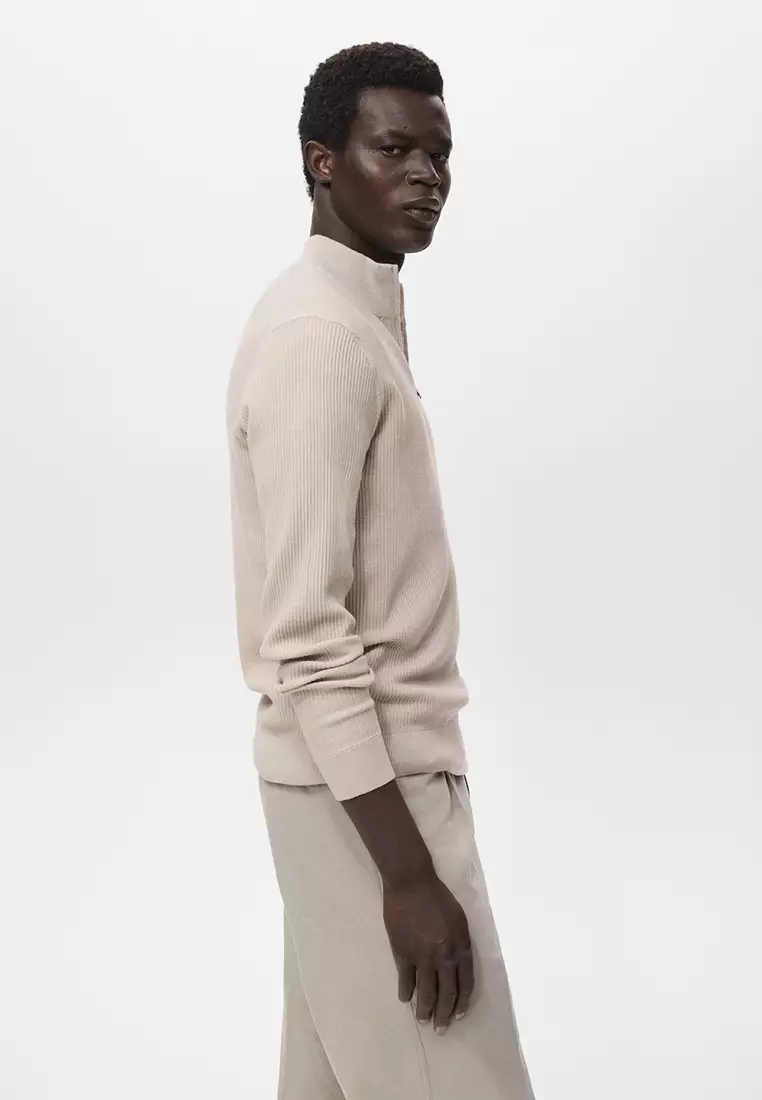 Ribbed Sweater With Zip Neck