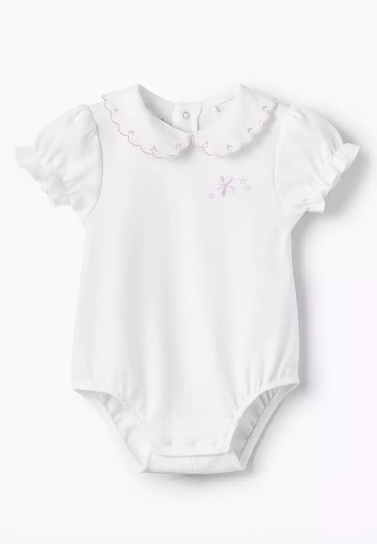 Babyshop Pack Of 2 Giggles Cotton Peter Pan Collar Short Sleeve Bodysuit With Snap Button Closure