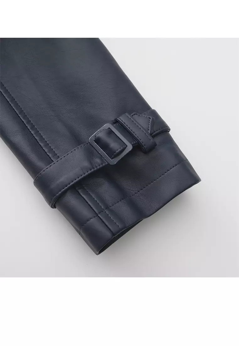 Oversized Faux Leather Trench Coat AD-M24PJ51