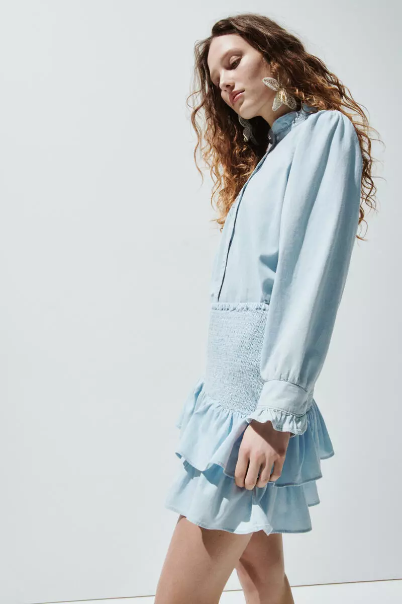 Smocked denim skirt