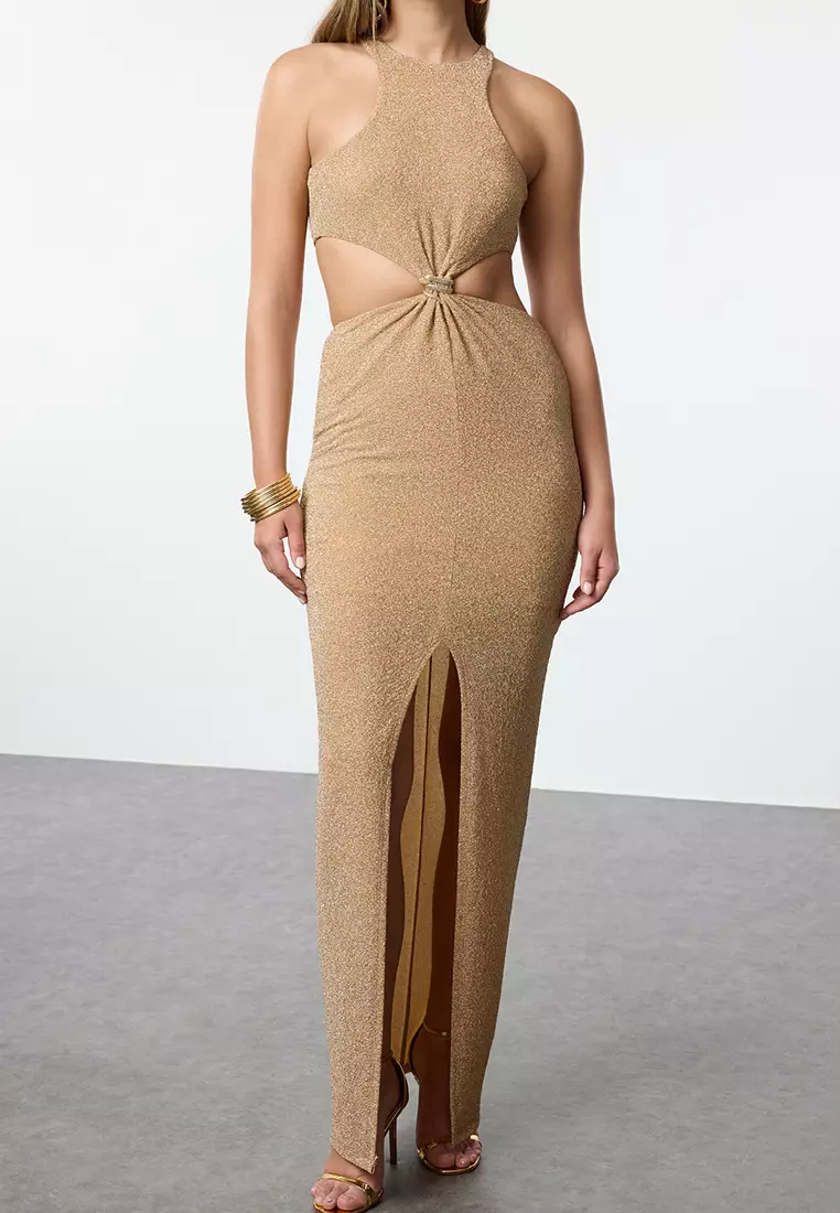 Snake Knot Detail Glitter Dress