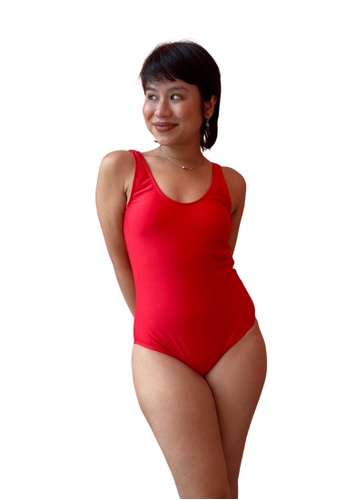 PINK N' PROPER red Basic V Back Swimsuit in Red C9C8BUS15FEBA3GS_1