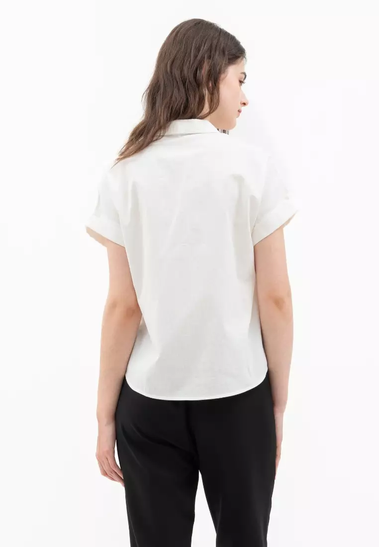 Urban Exchange Casandra Broken White Shirt - Tops Kemeja Basic Lengan Pendek Warna Broken wihte