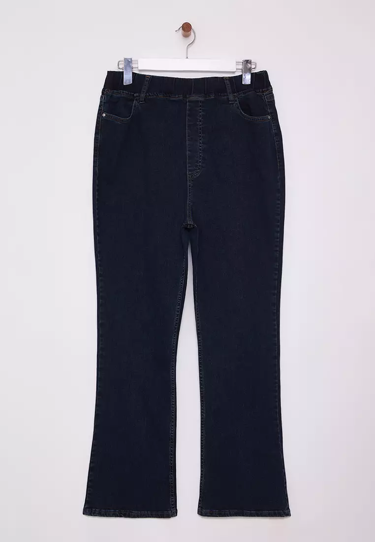 Dark Blue High Comfort Elastic Waist Flare Fit Jeans TBBAW25CJ00031