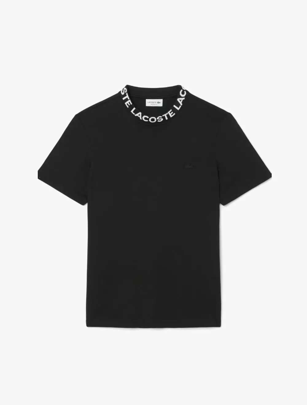Regular Fit Jacquard Neck Stretch T-Shirt - Black
