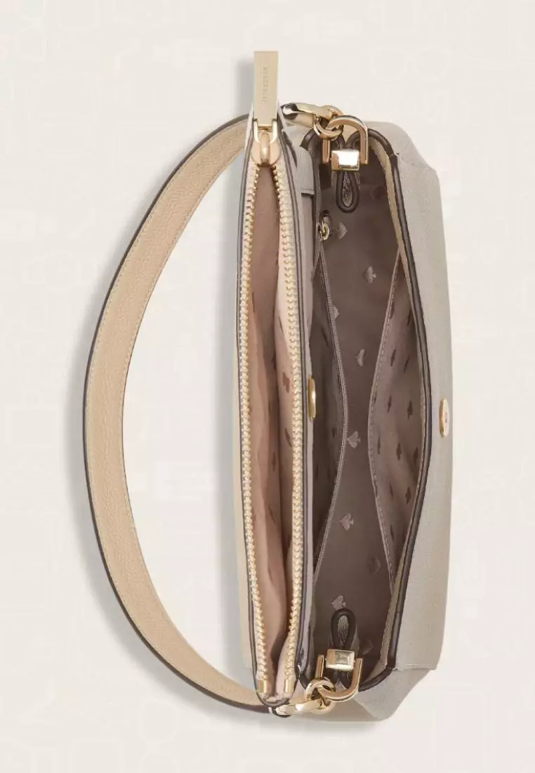 Kate Spade Leila Colorblock Pebbled Leather Medium Flap Shoulder Bag Light Sand