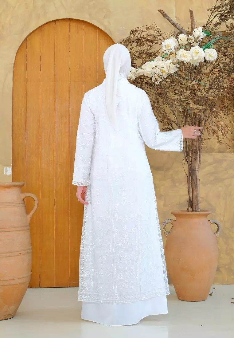 Mosleem Long Dress White Payet Elegan By Briiliant Girl Warna Putih