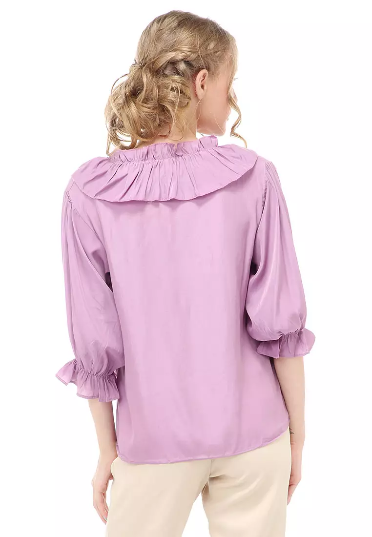 Cheva Blouse Atasan Kasual Wanita Long Sleeve Pita Depan Staylish Material Cotton ORIGINAL - Dark Purple