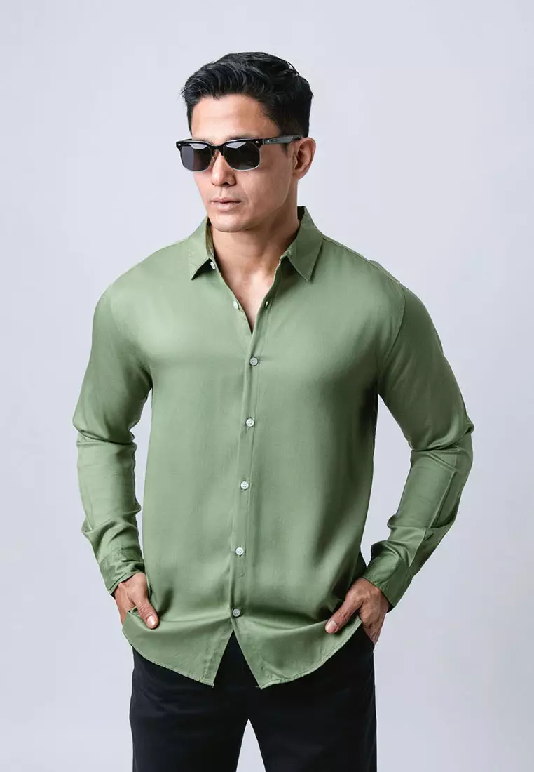 Viscose Dark Sage Green LS Casual Shirt